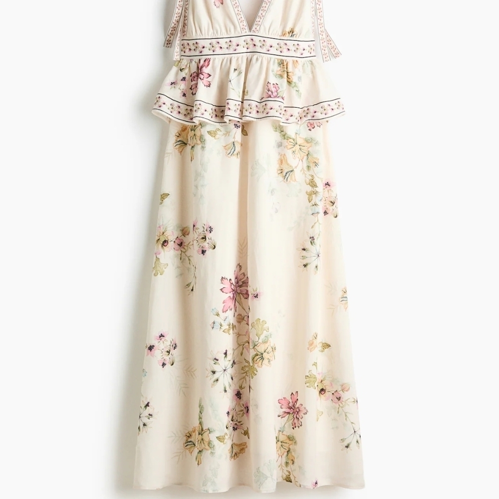 Garden Wedding Guest Dress From H&M Cream Floral Maxi Dress with Ruffle Bodice